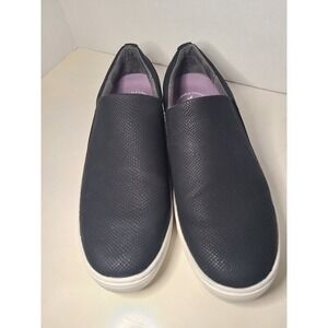 Dr Scholls Women's Size 9.5 Comfy Slip On Shoes Faux Snake Print Black Leather